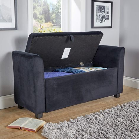 Ottoman Window Seat Velvet Black Toy Bedding Storage Box Home Living Furniture
