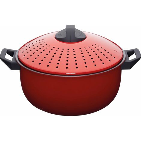 KitchenCraft: World of Flavours – Olla Grande para Pasta con Tapa Colador, Color Rojo, 4 Litros
