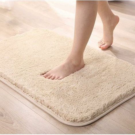 (Gelb)(Beige, 40x60cm) Extra dicke, rutschfeste und saugfähige Badematte aus Chenille für Badezimmer, waschbar (1/5)
