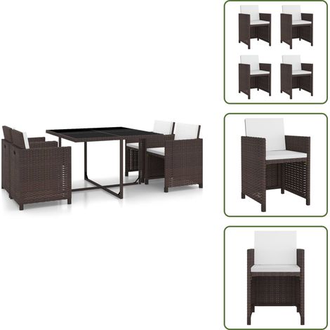 5-tlg. Garten-Essgruppe mit Auflagen Poly Rattan Braun - Gartensessel - Gartenstuhl - Outdoor Möbel - Gartenmöbel Set - Rattan Gartenmöbel (1/5)