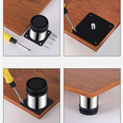Kit de 4 pieds réglables en acier inoxydable pour meubles – hauteur ajustable jusqu’à 50 cm, fixation facile par vis – idéal pour tables, canapés et meubles lourds (1/4)