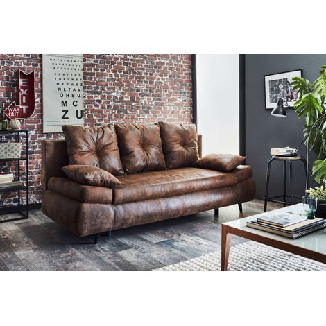 Larson - einzelsofa 3-sitzer schlaffunktion - mit bettkasten aufbewahrung - industrieller stil - braun (1/5)
