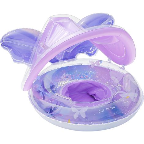 Siège de bain gonflable pour bébé avec dossier, paillettes, nœud papillon et pare-soleil – bouée sécurisée anti-basculement pour tout-petits (1 pièce, pompe non incluse)-lsw