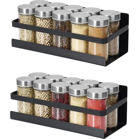 Schwarzes 2er-Pack magnetisches Gewürzregal für den Kühlschrank, Gewürzregal magnetisch