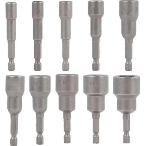 10 Pcs Embout Douille Visseuse à Choc 6-19mm Set Magnétique Hexagonale Douille Jeu de Embout Aimanté Perceuse Prise Hexagonale douille Set 1/4 Pouce pour Mandrin à Changement Rapide (1/4)