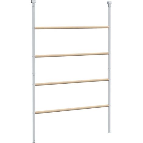 Grand perchoir échelle pour poules 4 niveaux avec barreaux en bois et structure métal 140 x 86 x 2,5 cm argent naturel (1/5)