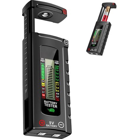 Comprobador de baterías digital universal, comprobador de baterías digital LCD  para pilas AA, AAA, 9V, 1.5V y de botón, comprobador de baterías compacto para el hogar, la oficina, el taller, comproba (1/5)