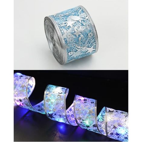 Guirlande lumineuse de Noël double couche en fil de cuivre imprimé bronzé, motif étoile à cinq branches, bleu, 2 m, fonctionne avec piles (1/5)