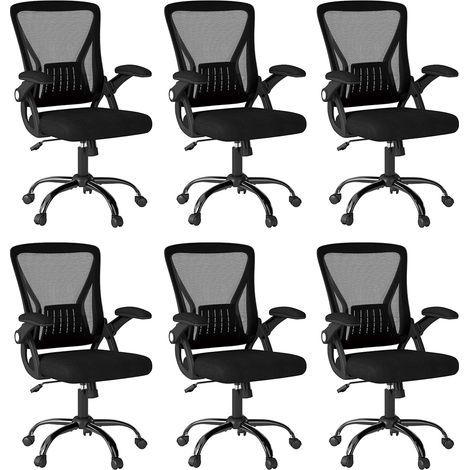 ralex-chair Chaise de Bureau, Ergonomique, Chaise de Fauteuil avec accoudoirs réglables, Chaise pivotante avec Soutien Lombaire, Chaises de Bureau en Maille (Lot de 6,Noir) (1/5)