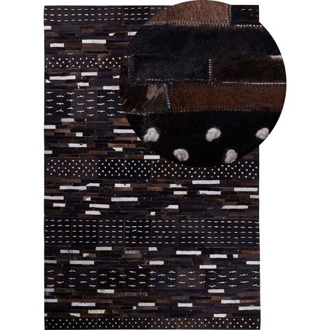 Tappeto in Pelle in Colore Marrone Scuro 140 x 200 cm Patchwork Akseki (1/5)