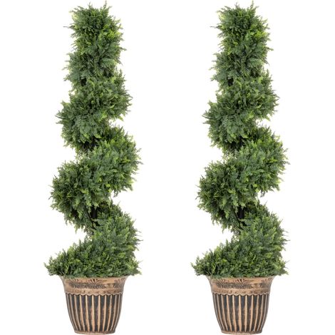 Cyprès spiralé, lot de 2 plantes artificielles, avec pot, 120 cm de hauteur, vert (1/5)