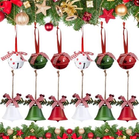 Cloche De Noel - Fer - Multicolore - Pour Decoration Arbre Maison Porte Fenetre - 12 Unites (1/3)
