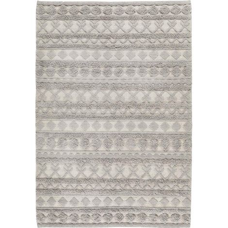 Tapis salon et chambre en laine 160x230 gris rectangle tissé motif scandinave TINCA