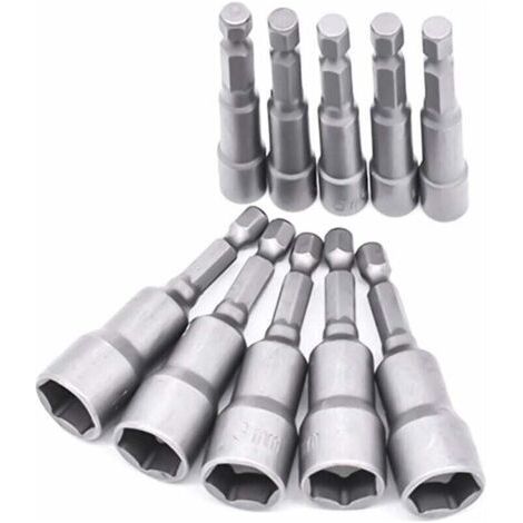 VURAHOME - 10 Pièces Douille Visseuse 6-19mm - Adaptateur Embout, XU, Hexagonal Destiné à Tournevis à Écrou de pour Perceuse à Main, Tournevis Électrique, Clé à Douille (Acier au chrome vanadium) - (1/4)