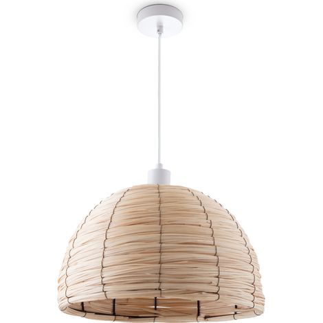 Paco Home Pendelleuchte Esstischlampe Esszimmer Korb Optik 1,5m Textilkabel Rustikal Boho Pendelleuchte - Weiß, Natur (Ø36 cm)