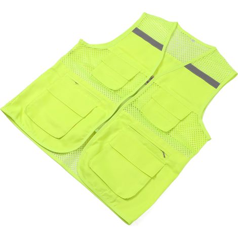 Gilet de sécurité réfléchissant haute visibilité imperméable et respirant en maille pour chantier, déplacements nocturnes, taille 2XL, vert fluo, lot de 1. (1/5)