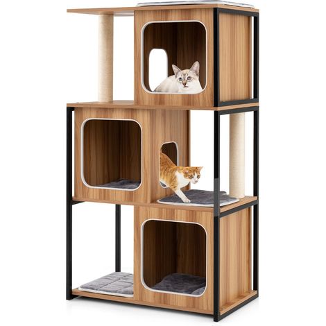 Tour pour chats moderne avec plusieurs niveaux 75 x 45 x 133 cm confort et sécurité en bois naturel
