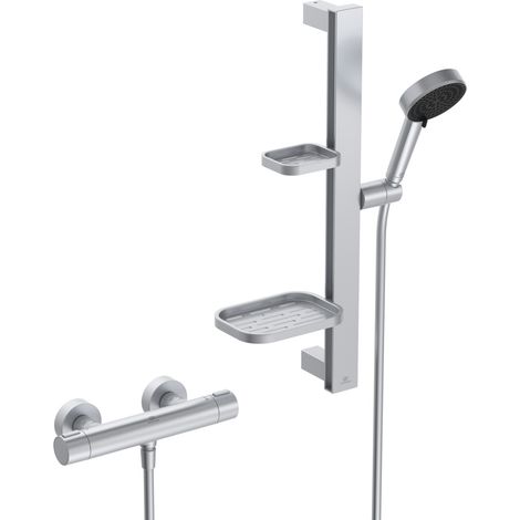 Ideal Standard - Ensemble de douche Alu+ avec barre de douche et mitigeur thermostatique argent brossé (1/4)