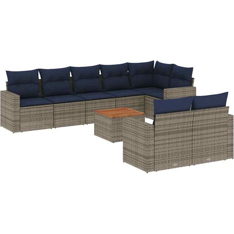 Maison Exclusive - 9-tlg. Garten-Sofagarnitur mit Kissen Grau Pol (1/5)