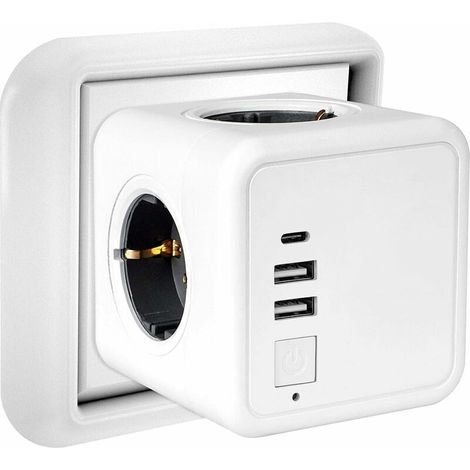 Crezuo 4-fach Steckdosenleiste mit 2 USB-Anschlüssen und 1 USB-C-Anschluss – 3,1 A Schnellladefunktion – Kompaktes Design für Büro und Zuhause