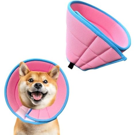 Collier élisabéthain pour chien anti-léchage, réglable, protection post-opératoire contre le léchage, collier léger et respirant pour chiens et chats (M, rose) (1/5)