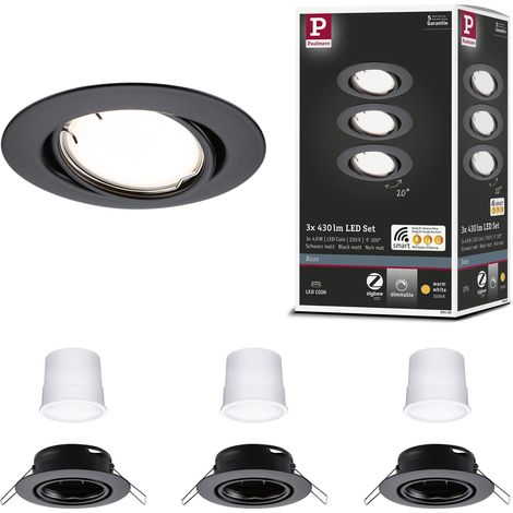 92465 Spot encastré LED kit de base orientable rond 230V 3x4,9W 3x430lm gradable 90 mm Noir mat Métal 3000K (1/5)