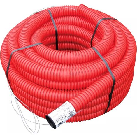Gaine électrique TPC rouge Ø 63 mm – Double peau avec paroi lisse – Longueur 25 mètres pour protection raccordements EDF enterrés