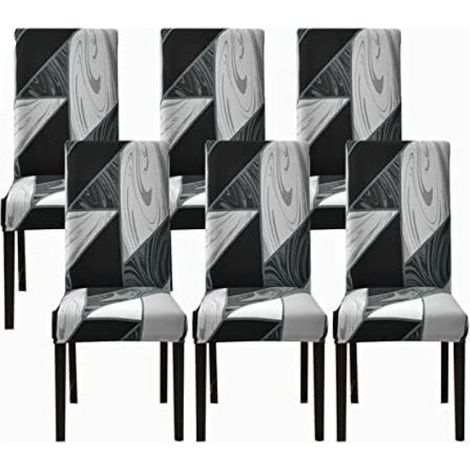 Lot de 6 housses de chaise de salle à manger extensibles (noir géométrique, lot de 6), housses de chaise universelles lavables, housses de chaise faciles à nettoyer pour la décoration de salle à mange (1/5)