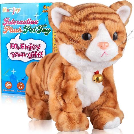 Chat en peluche jaune à motifs, jouet robot interactif, chaton qui aboie et miaule, jouet tactile pour bébé fille, L:12" H:8" l:5" (1/5)