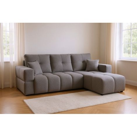 Ecksofa Schlafsofa Sofa DENISE in Stoff Centaur Dunkelgrau Ottomane Rechts