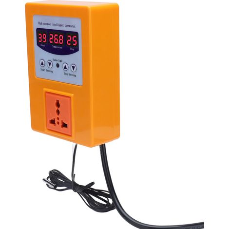 Digitales Thermostat mit LED-Anzeige, Temperaturregler mit Sonde, EU-Stecker 110–240 V, orangefarbener Heizungsregler (1/5)