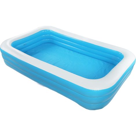 Piscine familiale pliable rectangulaire à trois anneaux, bleue et blanche, 305 x 183 x 60 cm, pour enfants et adultes, piscine flottante extérieure pour jardin. (1/5)