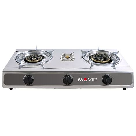 [PRODOTTO RICONDIZIONATO] Muvip serie strong Fornello a gas a 3 fuochi in acciaio inox - accensione piezoelettrica - bruciatore in ghisa estraibile