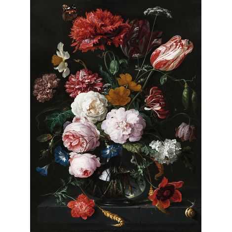 Papier peint panoramique cuisine floral | Tapisserie panoramique salon fleurs multicolores | Papier peint panoramique fleuri fond noir idéal chambre - 192 X 260 cm (4 pièces) (1/2)