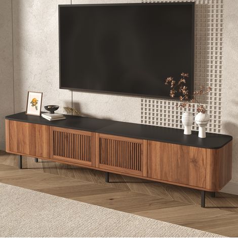 Moderner TV-Schrank 190 x 35 x 45 cm aus MDF und Spanplatte, Nussbaum, mit Gittertüren (1/5)