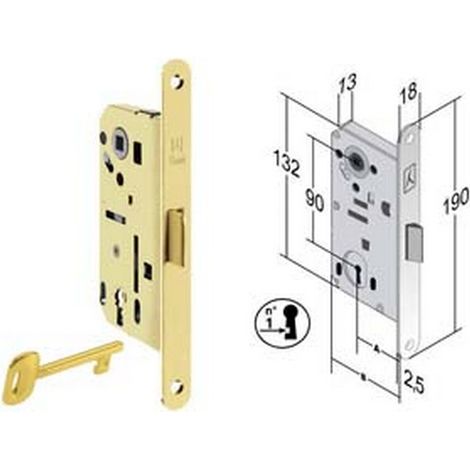 1PZ SERRATURA BITTER INFILARE REVERSIBILE B. TONDO ACC. OTT. LUCIDO VERN. - mm.50 bordo acciao ottonato lucido verniciato
