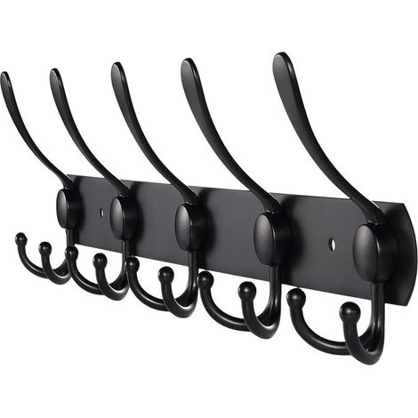 Perchero de pared, 43 x 4 cm – Acero inoxidable negro – 5 ganchos para abrigos, sombreros y bolsos – Carga máxima: 13,6 kg (30 lbs) (1/5)