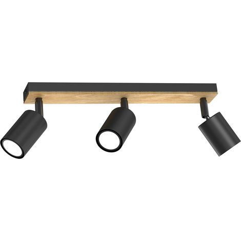 Rampe 3 spots orientables noir/bois GU10 Tulon Luminex