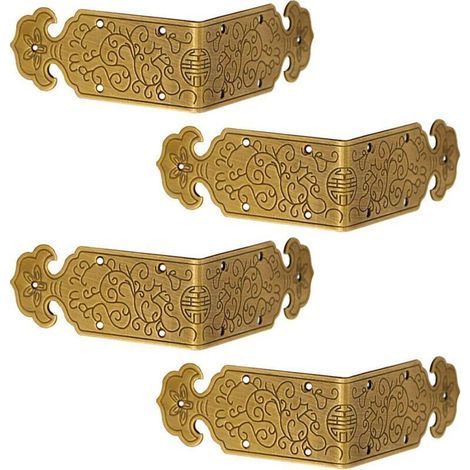 Ensemble de 4 protège-coins décoratifs en laiton antique pour meubles de style vintage (1/4)