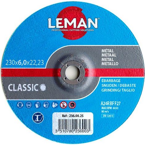 Disco de desbaste metálico con cubo desplazado - D. 125 x Al. 22.23 x Th. 6 mm - LEMAN - 126.00.25