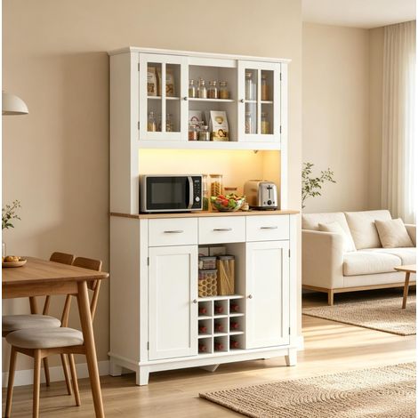 Mobile dispensa 100/39,5/180 cm bianco e rovere con portabottiglie e luce RGB (1/5)