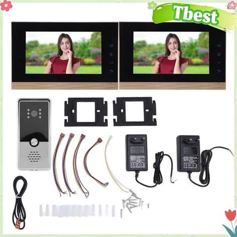 Tbest sonnette vidéo avec écran Système d'interphone vidéo filaire capteur CMOS HD déverrouillage à photo camescope Noir Argent (1/5)