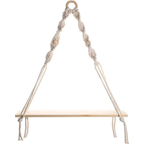 Étagère murale en macramé avec tablette bois, décoration bohème modèle suspendu