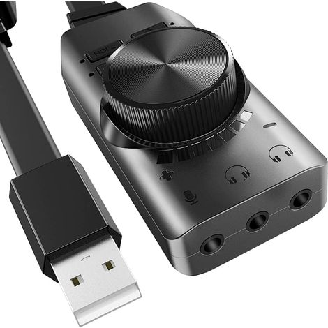 Adaptateur de carte son USB 7.1 canaux, convertisseur audio externe stéréo avec prise microphone pour casque de jeu, écouteurs, ordinateur portable ou de bureau (Windows/Linux), Plug & Play (1/5)