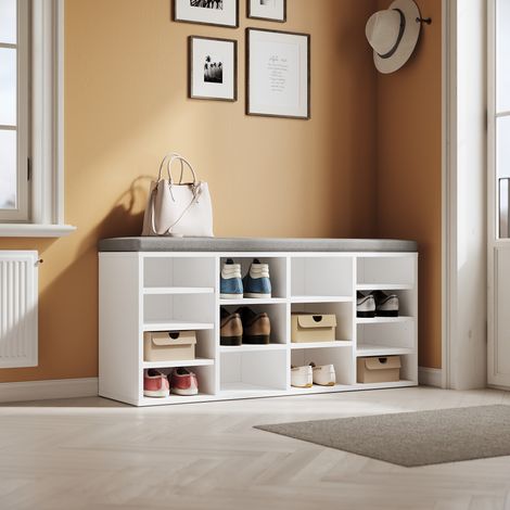 SONNI Mueble Zapatero Armario para Zapatos con Cojín Blanco 103.5x30x48cm (1/5)