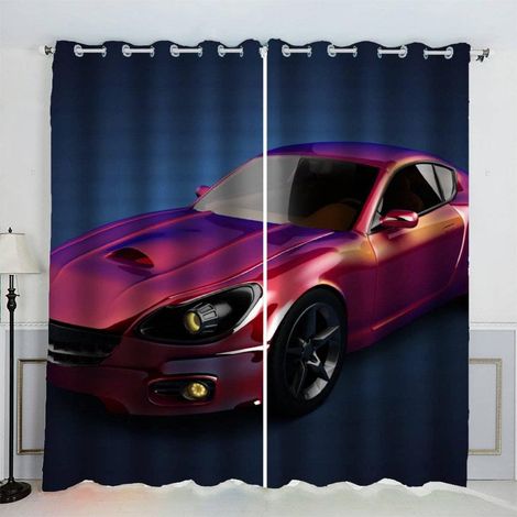 Rideaux Voiture De Sport Voiture De Course Voiture Rouge De Luxe Rideau Occultant Chambre Fille Garcon Rideaux Chambre Ado Isolation Thermique et Réduction du Bruit Rideau (200x200 cm) - 200L X 200H c (1/5)
