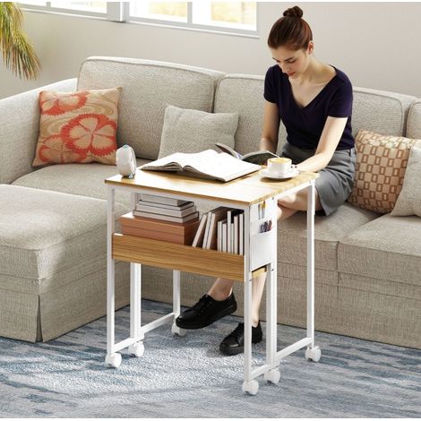 Escritorio plegable 63 cm con ruedas, estante y bolsa de almacenaje, natural DESVIAE (1/5)