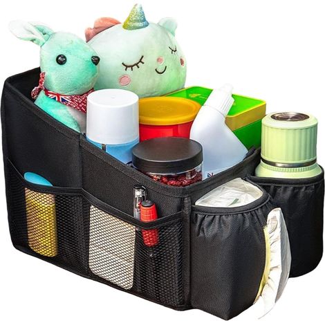 Organisateur Voiture, Pliables Enfant Rangement Voiture pour Siège ou Coffre avec Porte-Gobelets, Boîte à Mouchoirs et Multiples Poches en Filet (1/5)