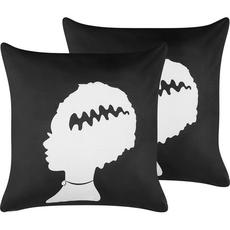 Dekokissen 2er Set MANDEVILLA Samtstoff 45 x 45 cm Schwarz Abstraktes Muster