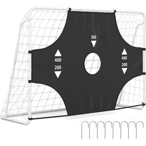 But de football blanc en métal avec cible amovible à 5 trous et 8 piquets d ancrage pour jardin, parc et cour (1/5)